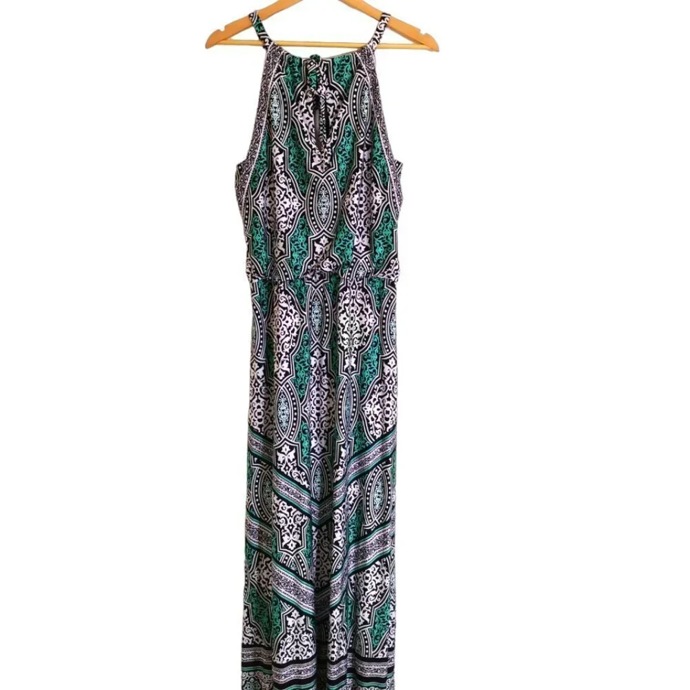 White House Black Market Sleeveless Blouson Geo Print Maxi Dress Medium M - Picture 6 of 9